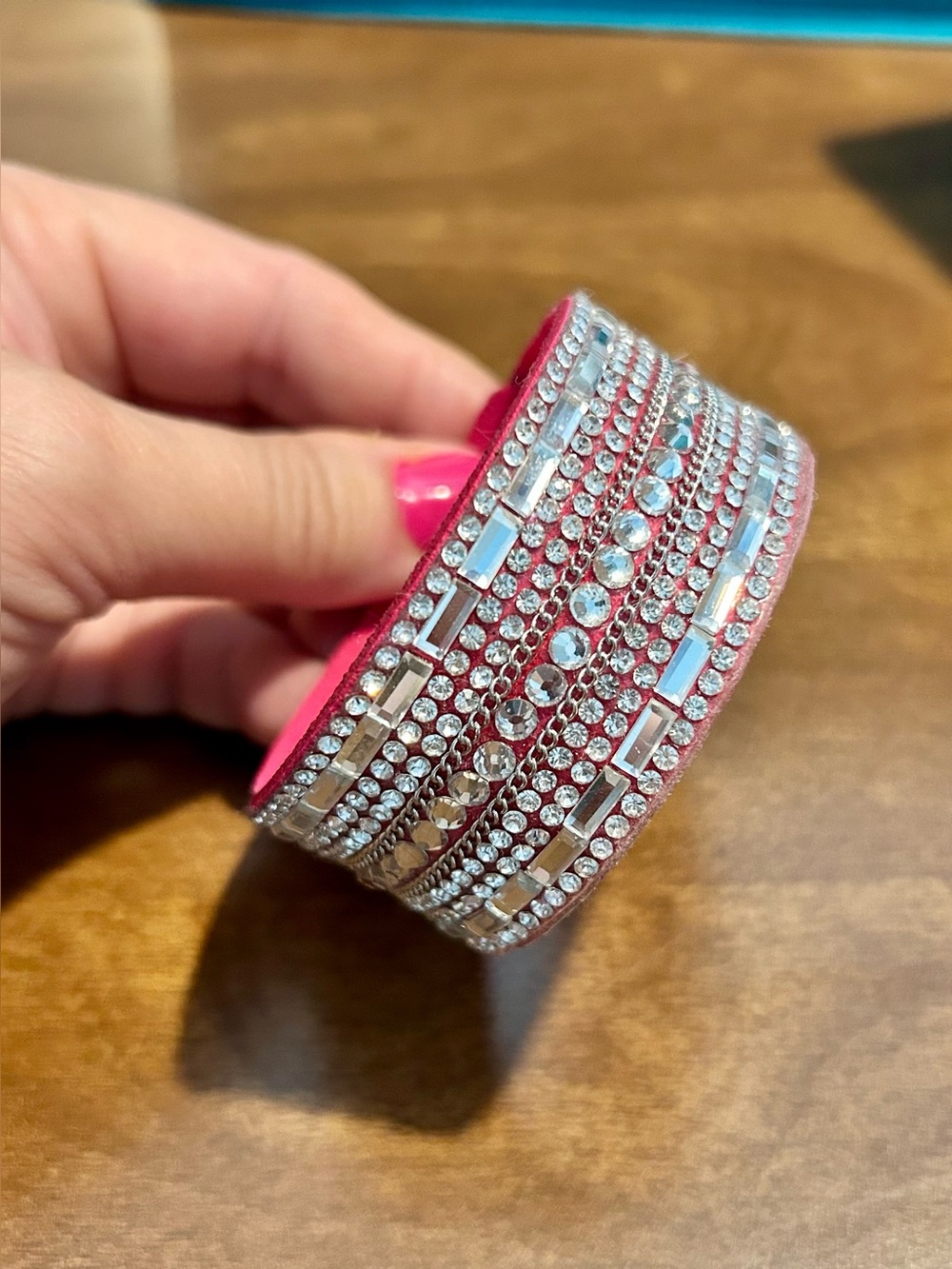Sparkling Pink Crystal Cuff Bracelet - Women Jewelry